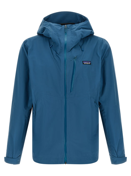 Hooded Windbreaker Jacket by PATAGONIA for men in nylon blue features an enduring silhouette, showcasing technical water-resistant, hooded & windproof and a sophisticated hooded neckline for a truly enduring aesthetic.