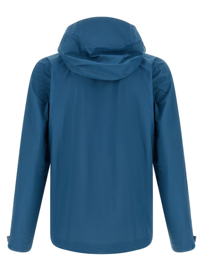 Hooded Windbreaker Jacket by PATAGONIA for men in nylon blue showcases a modern silhouette, integrating water-resistant, hooded & windproof and a modern hooded neckline for a sophisticated finish.