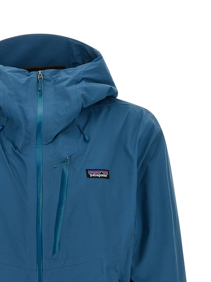 Hooded Windbreaker Jacket by PATAGONIA for men in nylon blue presents a resilient silhouette, artfully detailed with a sophisticated hooded neckline and functional water-resistant, hooded & windproof for a resilient finish.