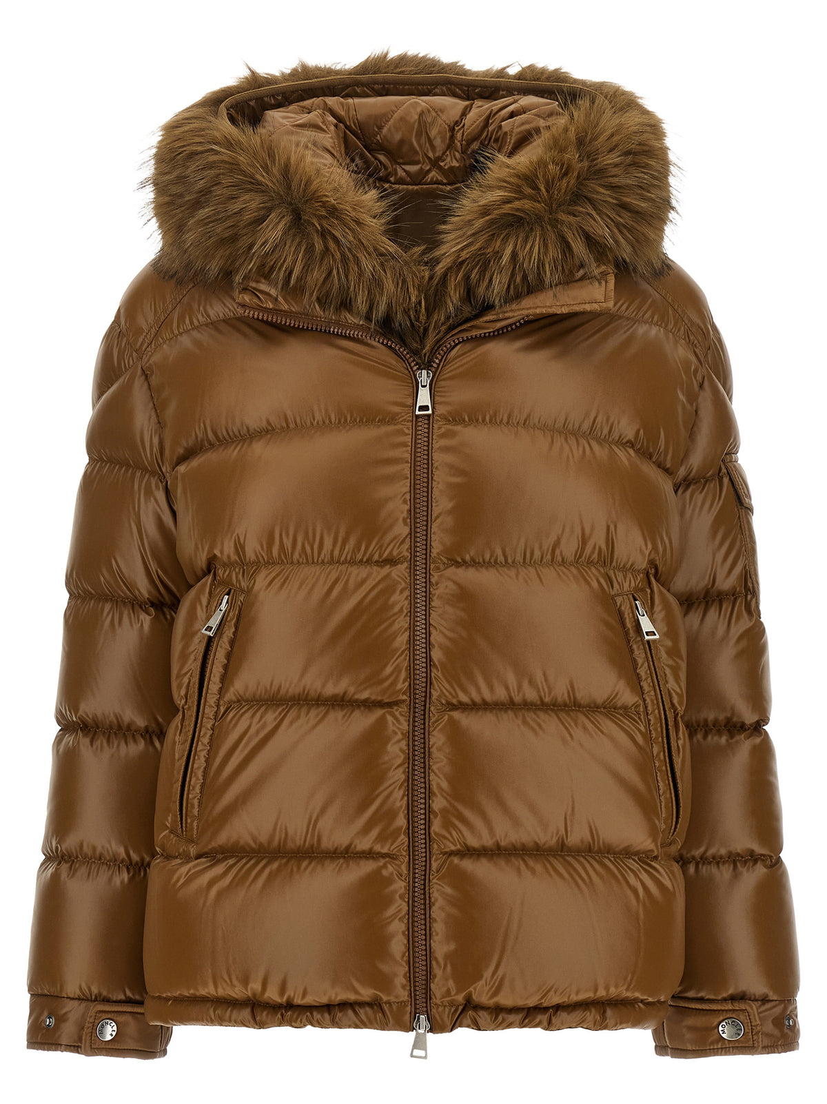 Moncler Women's Down Felt Fur Nylon & Polyamide Puffer Jacket - Brown Signature