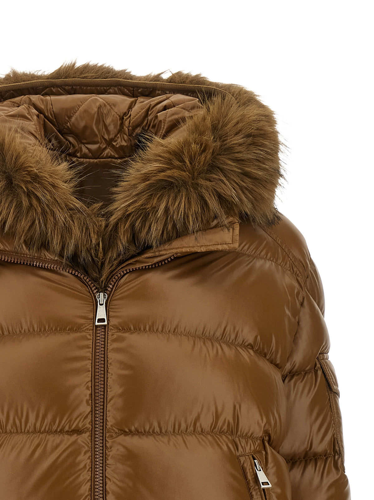 Moncler Women's Down Felt Fur Nylon & Polyamide Puffer Jacket - Brown Signature