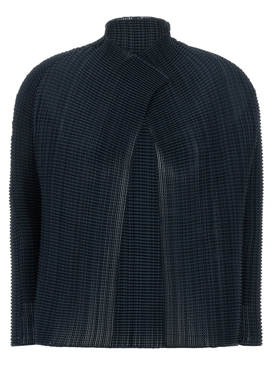 Cardigan by Issey Miyake for women in polyester dark-blue presents a textural silhouette, artfully finished with a textural high-neck neckline and long-sleeve for a sophisticated, textural look.