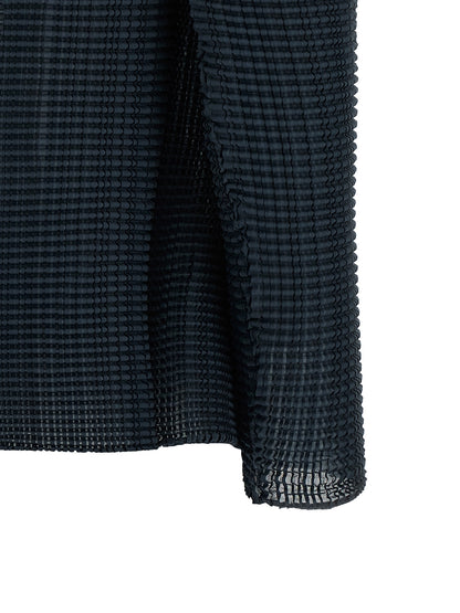 Cardigan by Issey Miyake for women in polyester dark-blue features a dramatic silhouette, showcasing a sophisticated and dramatic detail for a timeless, premium look.
