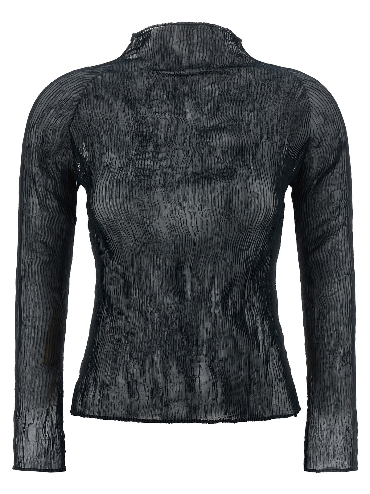 Cardigan by Issey Miyake for women in polyester chiffon black & transparent features an crisp silhouette, showcasing a sophisticated turtle neckline and detail for a truly crisp finish.