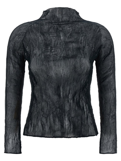 Cardigan by Issey Miyake for women in polyester chiffon black & transparent features an crisp silhouette, showcasing a sophisticated turtle neckline and detail for a truly crisp finish.