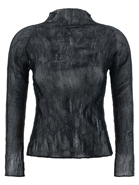 Cardigan by Issey Miyake for women in polyester chiffon black & transparent features an crisp silhouette, showcasing a sophisticated turtle neckline and detail for a truly crisp finish.