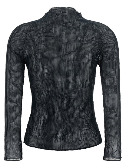 Cardigan by Issey Miyake for women in polyester chiffon black & transparent showcases a luxurious silhouette, meticulously detailed with a sophisticated turtle neckline and for a refined finish.