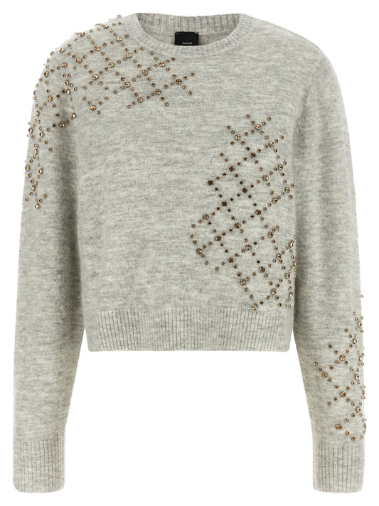 Cardigan by PINKO for women in polyamide rhinestone & alpaca wool gray, patterned & signature showcases a luxurious silhouette, meticulously detailed with a sophisticated and for a refined finish.