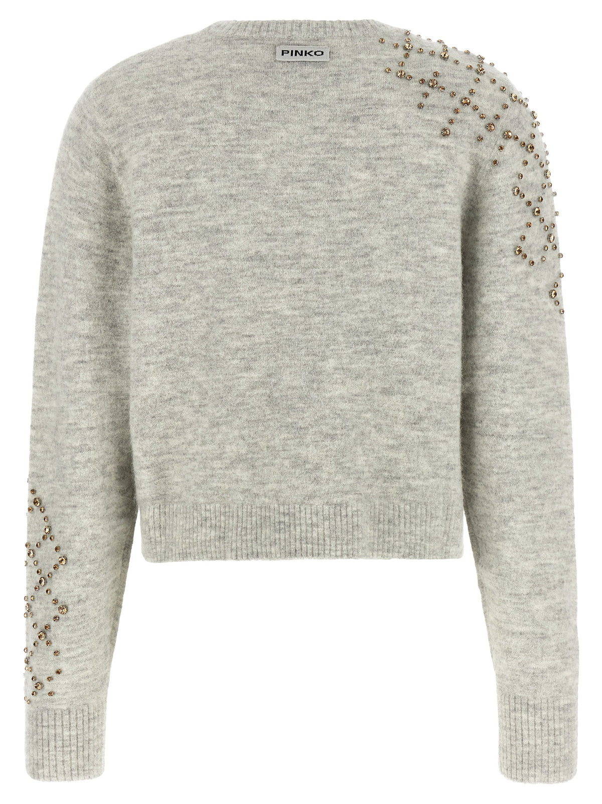 Cardigan by PINKO for women in polyamide rhinestone & alpaca wool gray, patterned & signature showcases a captivating silhouette, artfully detailed with a captivating and for a truly sophisticated captivating look.