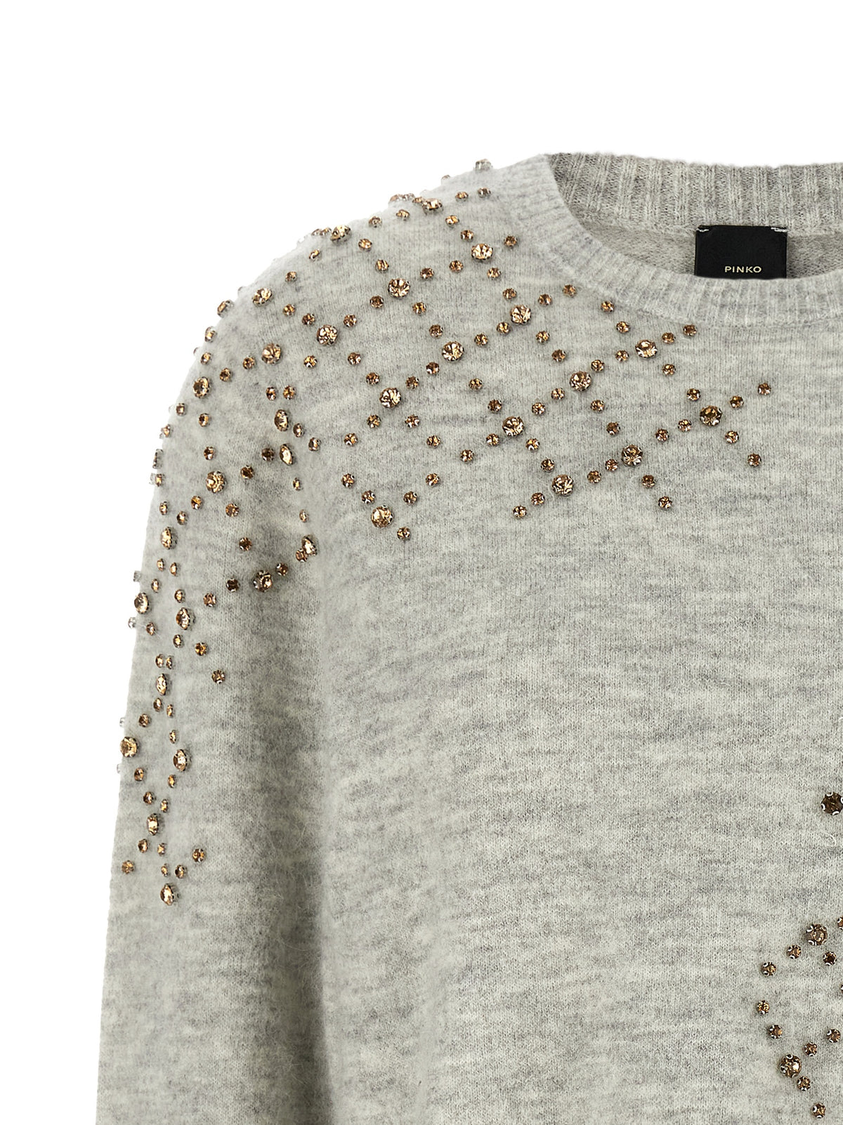 Cardigan by PINKO for women in polyamide rhinestone & alpaca wool gray, patterned & signature features an impeccable silhouette, showcasing a sophisticated and detail for a truly impeccable finish.