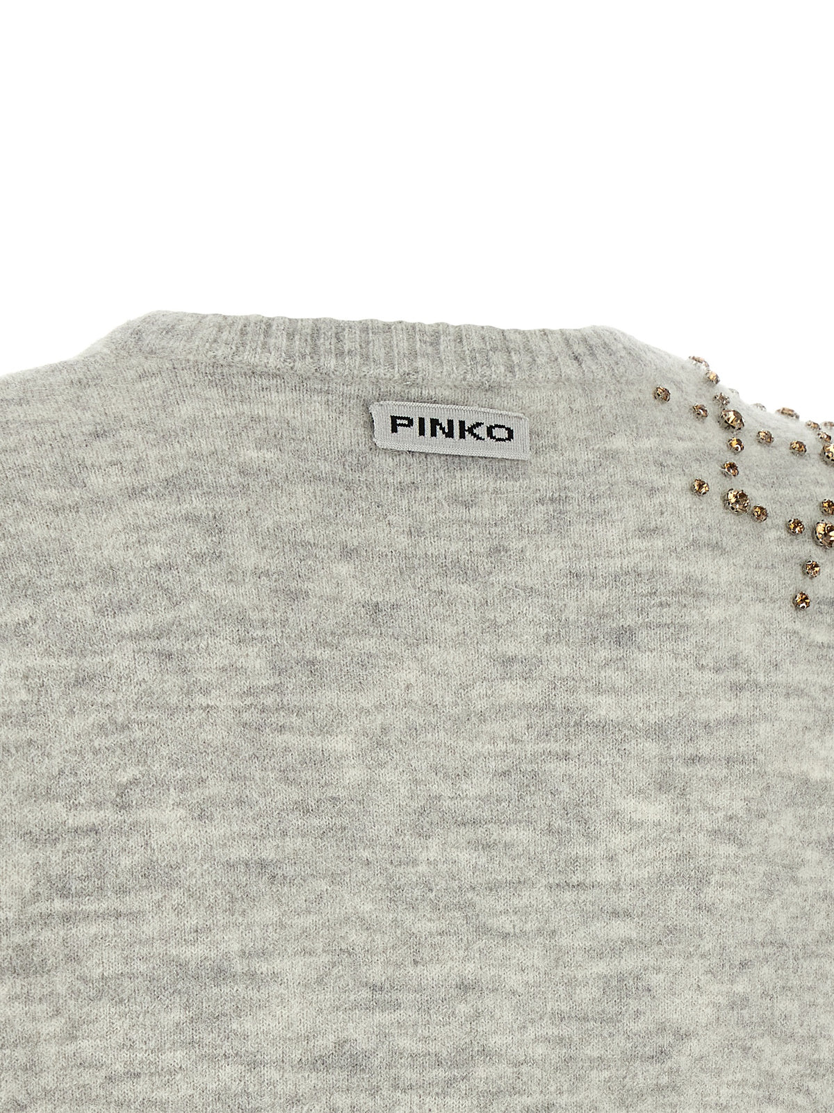 Cardigan by PINKO for women in polyamide rhinestone & alpaca wool gray, patterned & signature showcases a captivating silhouette, artfully detailed with a captivating and for a truly sophisticated captivating look.