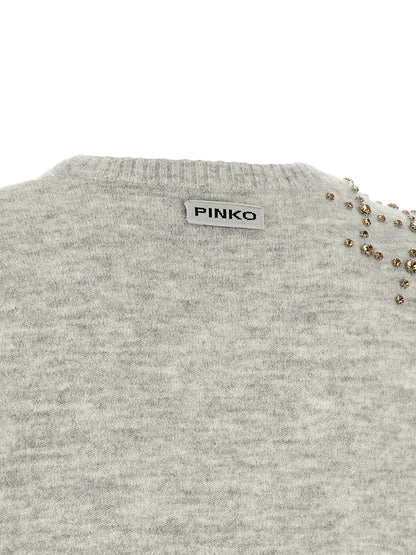 Cardigan by PINKO for women in polyamide rhinestone & alpaca wool gray, patterned & signature showcases a captivating silhouette, artfully detailed with a captivating and for a truly sophisticated captivating look.