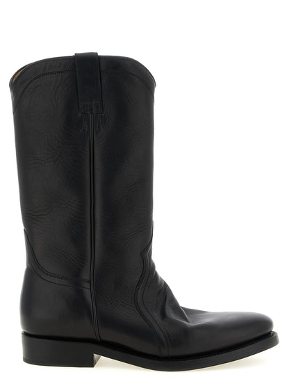 Cowboy Over-The-Knee Mid-Calf Boots by Jil Sander for men in calfskin leather black showcases a impeccable silhouette as Men's Calfskin Leather Cowboy Over-The-Knee Mid-Calf Boots, artfully defined by a impeccable and a impeccable .