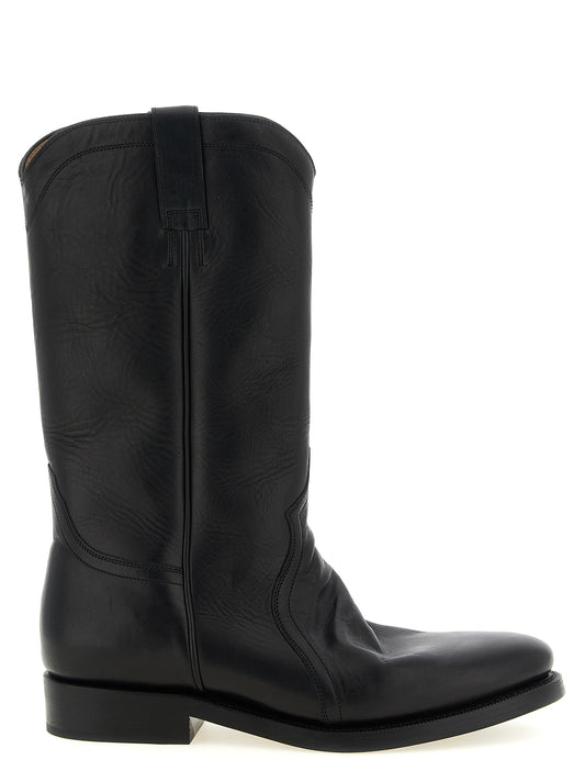 Cowboy Over-The-Knee Mid-Calf Boots by Jil Sander for men in calfskin leather black showcases a impeccable silhouette as Men's Calfskin Leather Cowboy Over-The-Knee Mid-Calf Boots, artfully defined by a impeccable and a impeccable .