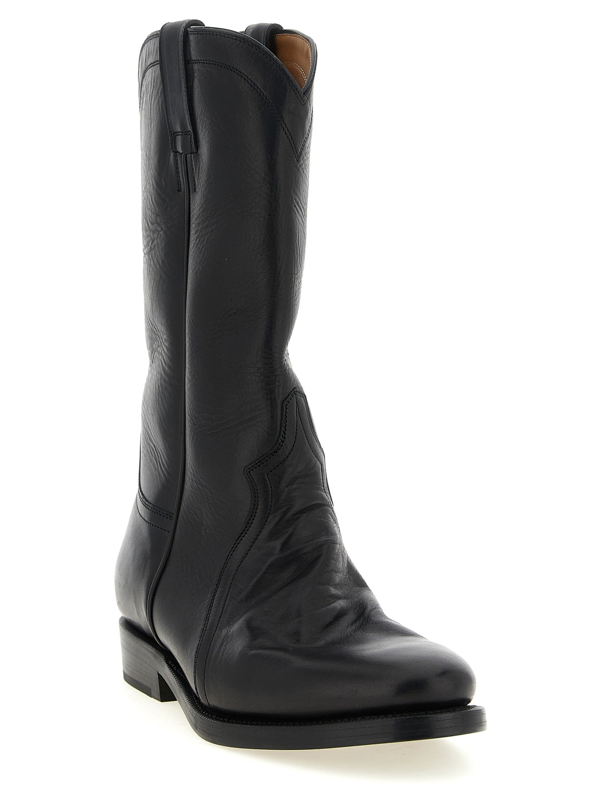 Cowboy Over-The-Knee Mid-Calf Boots by Jil Sander for men in calfskin leather black features an effortless chic silhouette from the Men's Calfskin Leather Cowboy Over-The-Knee Mid-Calf Boots collection, showcasing a effortless chic and refined for an effortless chic look.