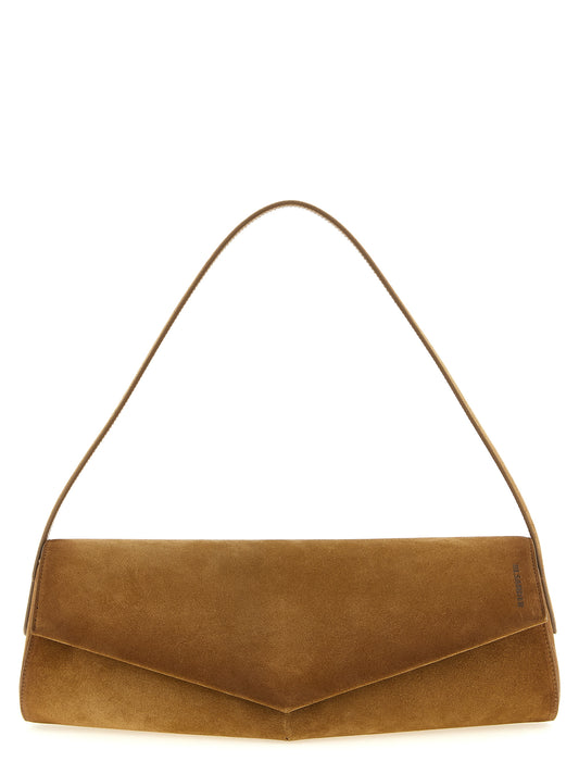 Shoulder Flap Bag by Jil Sander for women in plush nappa calfskin & suede leather brown & gold features a effortless sophistication silhouette, secured by a flap & magnetic with ample and versatile shoulder-strap & handle for a effortless sophistication finish.