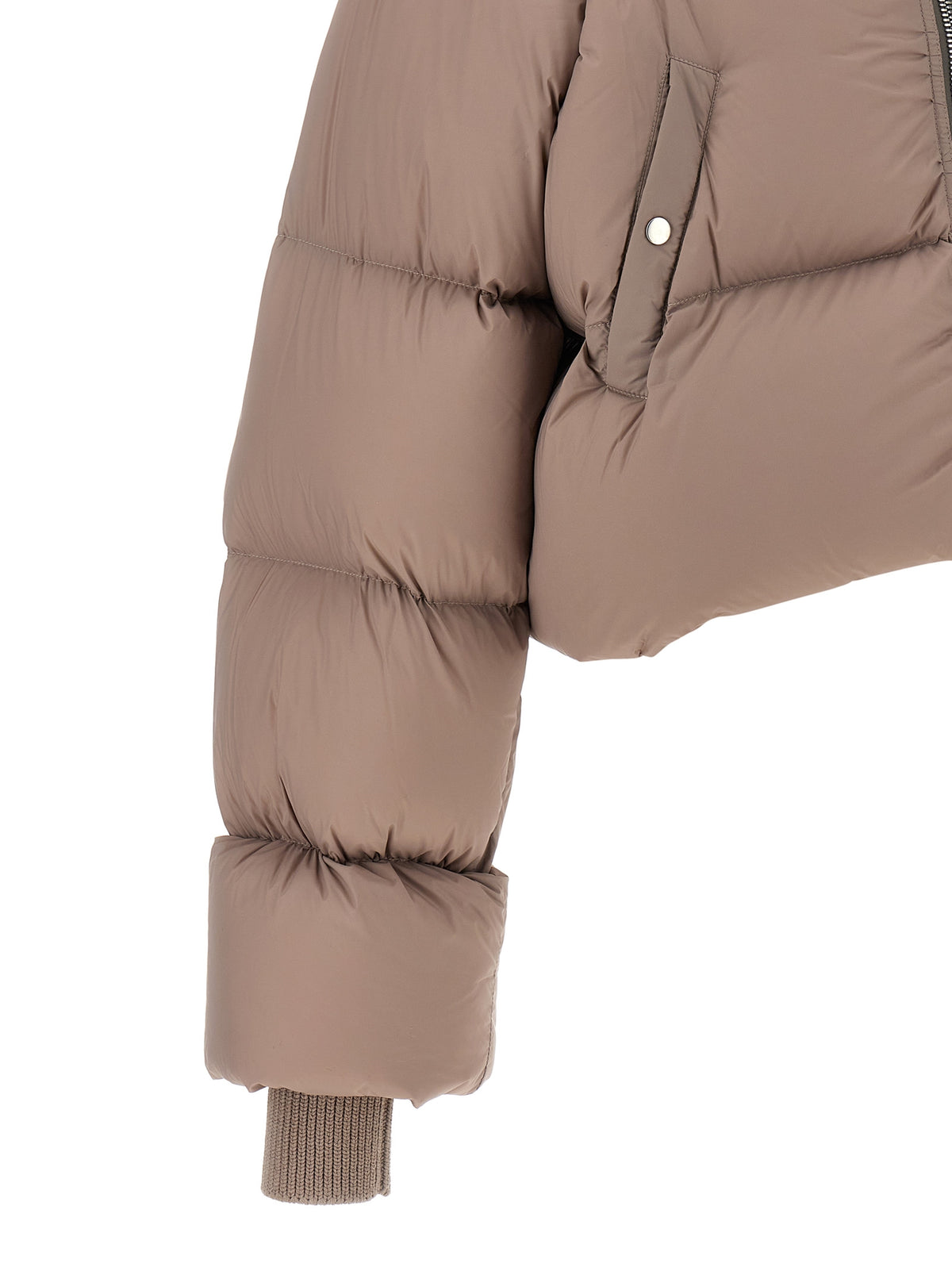 Puffer Jacket by Rick Owens for women in cotton nylon goose down & virgin wool multicolor, pink & signature showcases a bohemian silhouette, artfully detailed with a bohemian and signature insulated for a truly bohemian finish.