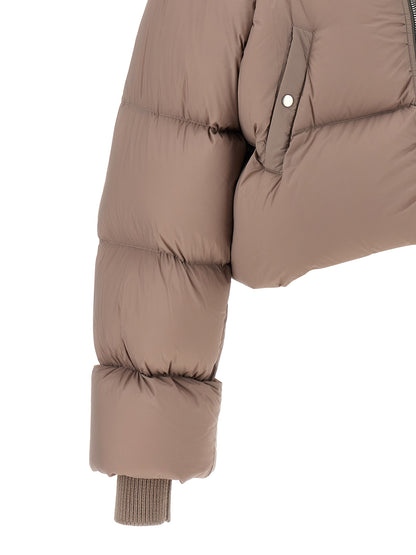Puffer Jacket by Rick Owens for women in cotton nylon goose down & virgin wool multicolor, pink & signature showcases a bohemian silhouette, artfully detailed with a bohemian and signature insulated for a truly bohemian finish.