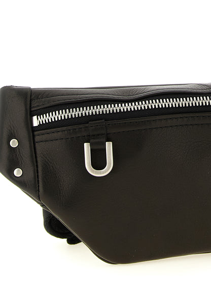 Crossbody Handbag by Rick Owens for women in calfskin leather black & silver features a multifaceted silhouette, showcasing a secure and multifaceted with versatile crossbody-strap for multifaceted style.