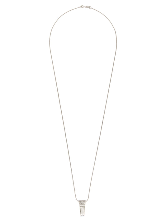 Necklace by Rick Owens for women in calfskin leather and palladium & silver showcases a radiant silhouette, artfully capturing the elegance of Women's Brass Crystal Palladium & Silver Necklace through its intricate chain pendant necklace design.