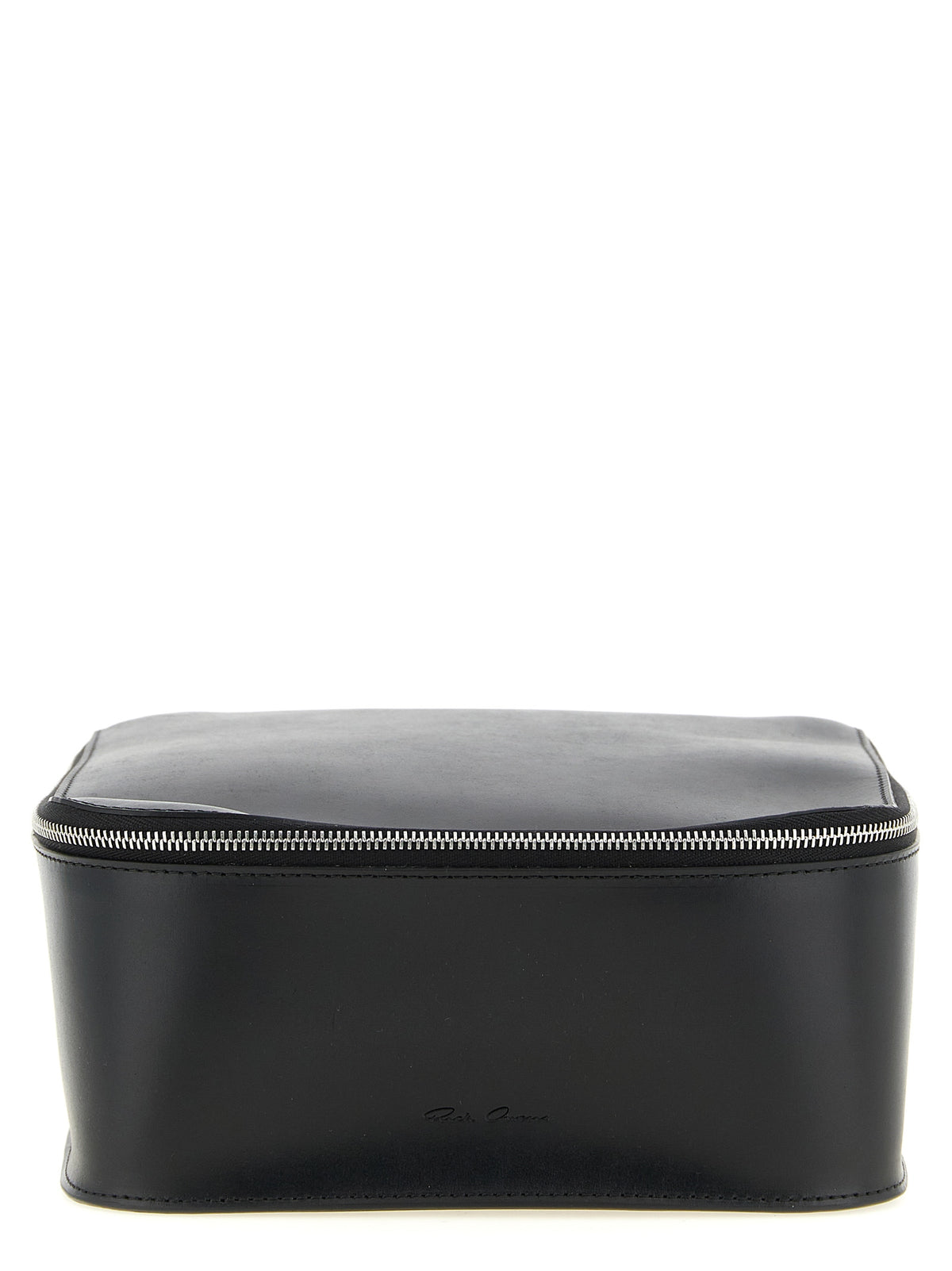 Travel Makeup Bag by Rick Owens for men in calfskin leather black & silver features a plush Calfskin Leather Travel Makeup Bag design, finished with a secure zipper, ample , and versatile handle.