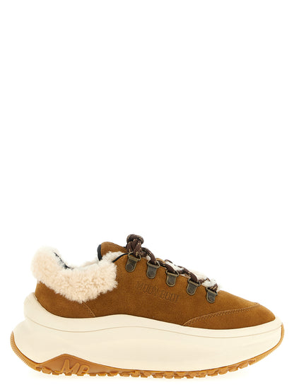 Sneakers by Moon Boot for women in eva polyester rubber & suede leather beige features an fashionable silhouette, showcasing the premium City Women's Chunky EVA Polyester Rubber & Suede Leather Sneakers in a fashionable chunky style that offers a fashionable finish for refined style.