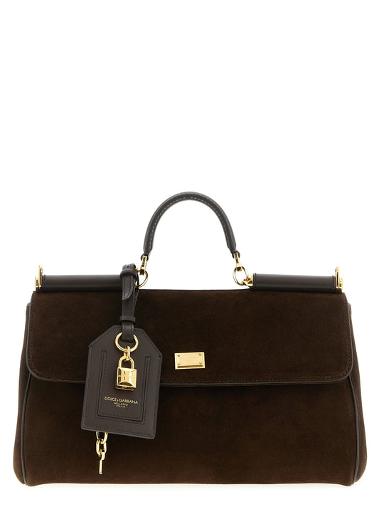 Flap Handbag by Dolce & Gabbana for women in calf leather pvc & suede brown presents a ornamental silhouette, showcasing a secure flap & zipper, ample , and versatile shoulder-strap, adjustable-strap & handle for a ornamental finish.