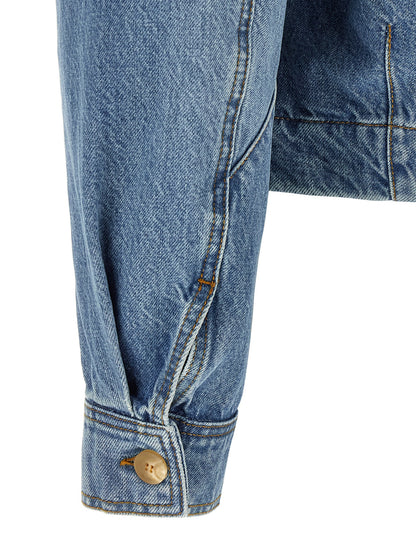 Trucker Jacket by Jacquemus for men in denim cotton blue & signature features an on trend silhouette, showcasing refined and a sophisticated for a truly on trend finish.