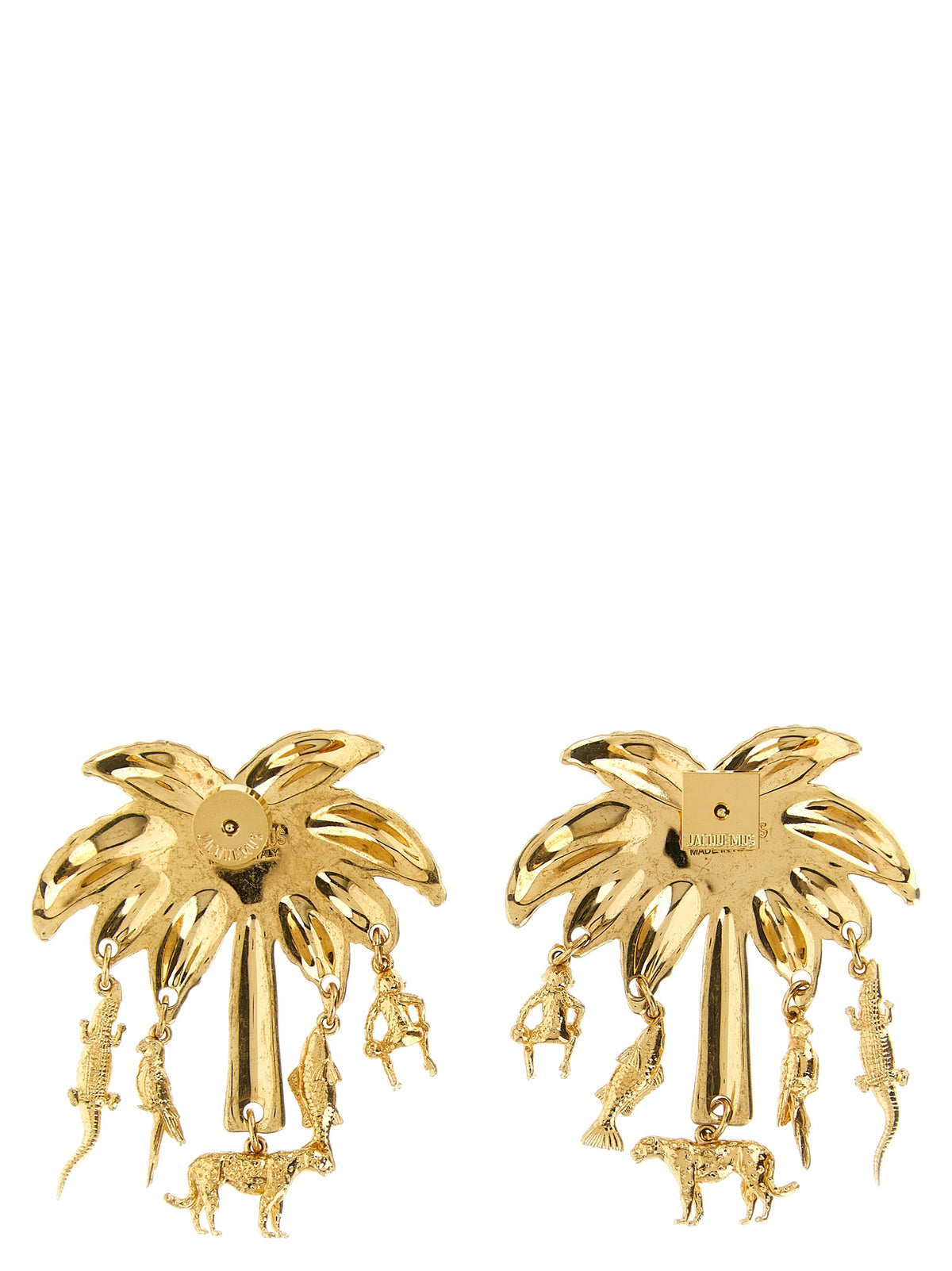 Earrings by Jacquemus for women in wool animal, copper & gold presents a curated silhouette, artfully showcasing the curated and refined aesthetic of the Women's Brass Copper Gold & Rhinestone Earrings.