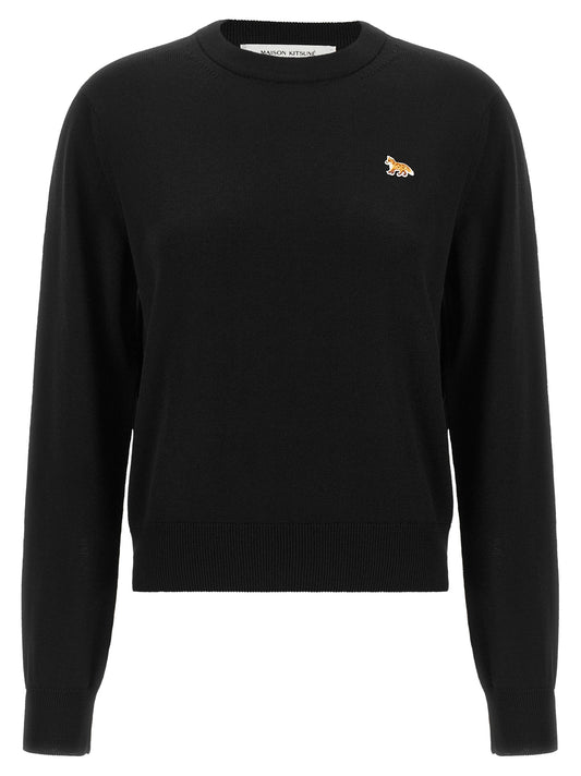 Cardigan by Maison Kitsuné for women in merino wool black features a nuanced silhouette with a refined crew neckline and nuanced long-sleeve detailing for a sophisticated look.