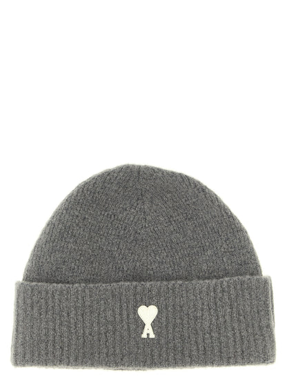 Beanie Hat by Ami Paris for unisex in polyamide leather & alpaca wool gray presents a urban-chic silhouette, artfully capturing the essence of the urban-chic Polyamide Leather & Alpaca Wool Beanie Hat design for a sophisticated look.
