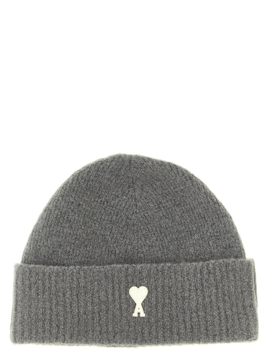 Beanie Hat by Ami Paris for unisex in polyamide leather & alpaca wool gray presents a urban-chic silhouette, artfully capturing the essence of the urban-chic Polyamide Leather & Alpaca Wool Beanie Hat design for a sophisticated look.