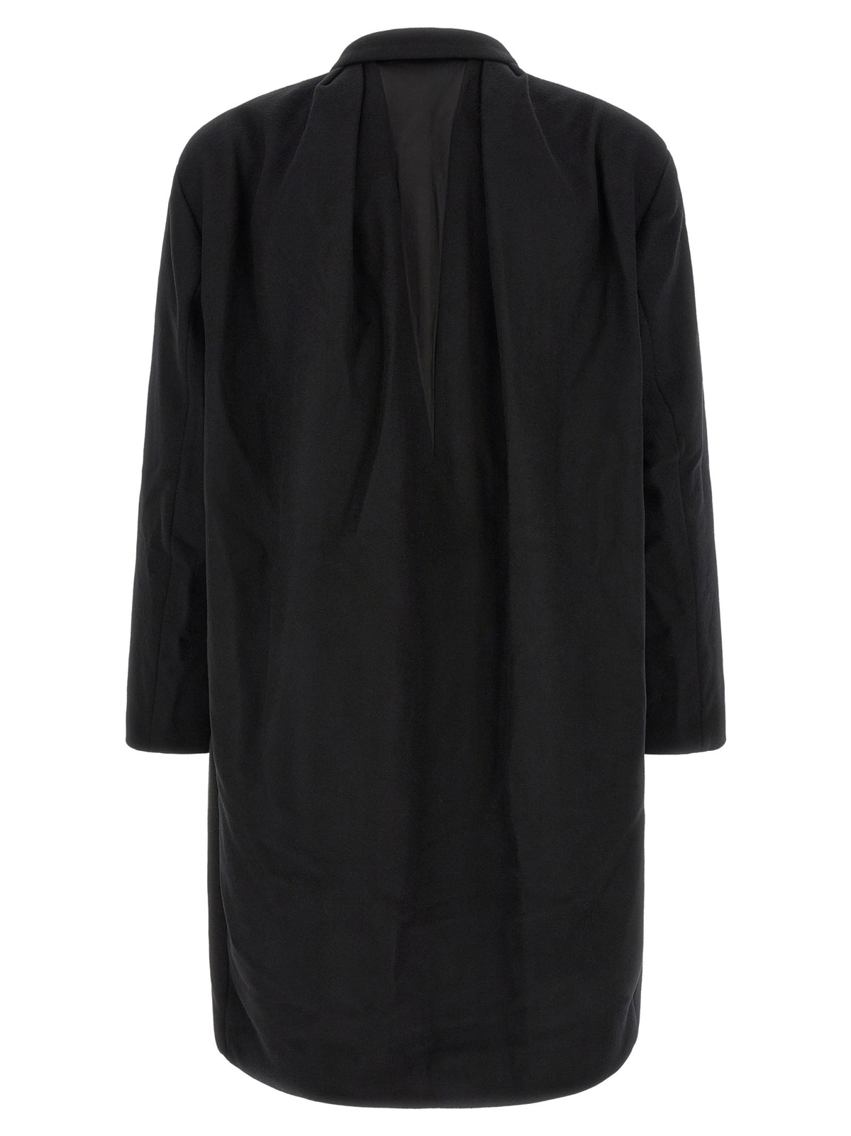 Overcoat by Kiko Kostadinov for men in satin wool black features a cosy chic silhouette, artfully detailed with a sophisticated and premium for a cosy chic finish.