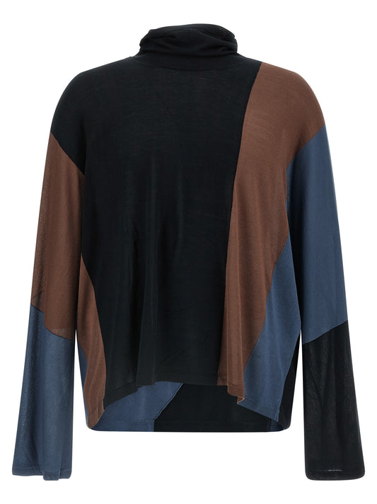 Cardigan by Kiko Kostadinov for men in lyocell & silk black, blue, brown & multicolor features a nuanced silhouette with a refined high-neck neckline and nuanced detailing for a sophisticated look.