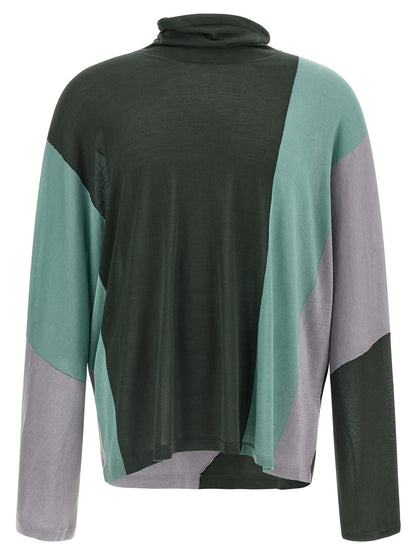 Cardigan by Kiko Kostadinov for men in lyocell & silk multicolor, patterned & chevron showcases a luxurious silhouette, meticulously detailed with a sophisticated turtle neckline and for a refined finish.