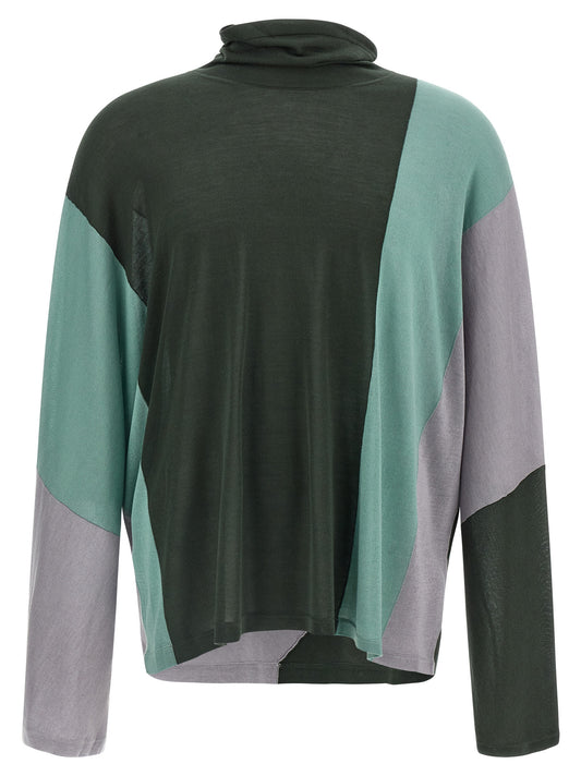 Cardigan by Kiko Kostadinov for men in lyocell & silk multicolor, patterned & chevron showcases a luxurious silhouette, meticulously detailed with a sophisticated turtle neckline and for a refined finish.