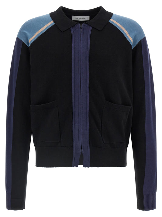 Cardigan by Kiko Kostadinov for men in cotton beige, dark-blue & light-blue features an impeccable silhouette, showcasing a sophisticated and detail for a truly impeccable finish.