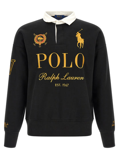 Sweatshirt by Polo Ralph Lauren for men in polyester cotton twill black, gold & monogram features an exquisite silhouette, showcasing and details for a exquisite look.