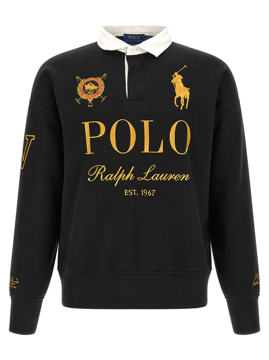 Sweatshirt by Polo Ralph Lauren for men in polyester cotton twill black, gold & monogram features an exquisite silhouette, showcasing and details for a exquisite look.