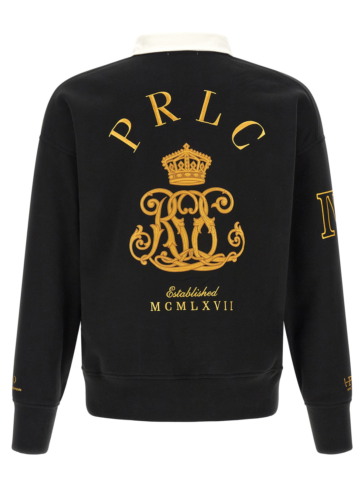 Sweatshirt by Polo Ralph Lauren for men in polyester cotton twill black, gold & monogram features an provocated silhouette, detailed with a provocated and a refined for a sophisticated aesthetic.