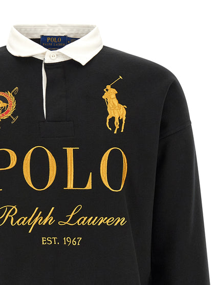 Sweatshirt by Polo Ralph Lauren for men in polyester cotton twill black, gold & monogram features an exquisite silhouette, showcasing and details for a exquisite look.