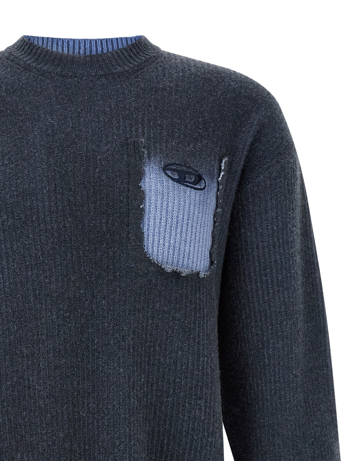 Cardigan by Diesel for men in polyamide wool blue showcases a captivating silhouette, artfully detailed with a captivating and crew neckline for a truly sophisticated captivating look.