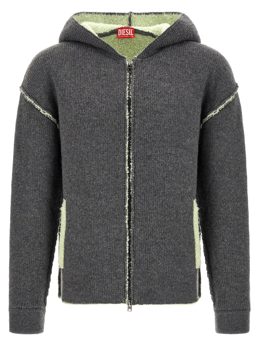 Sweatshirt Hoodie by Diesel for men in acrylic polyamide & alpaca wool gray features a authentic silhouette, showcasing a sophisticated hooded neckline and authentic detail for a refined finish.