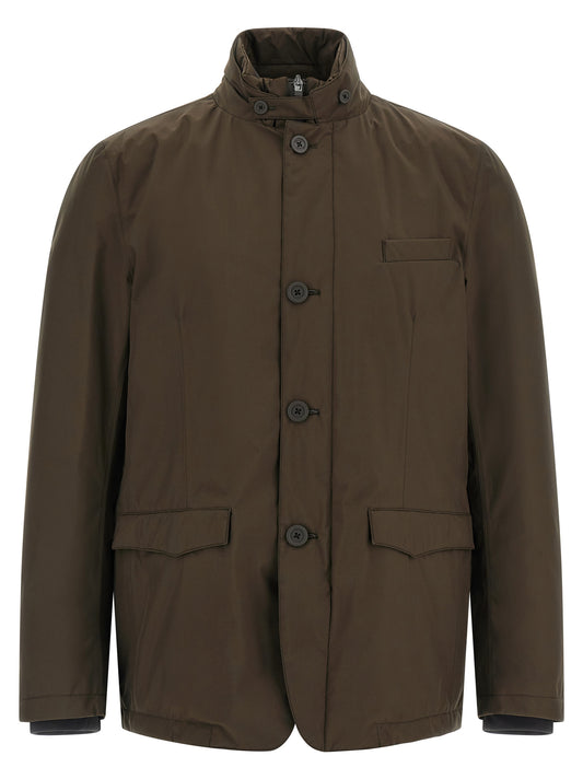 Blazer by Herno for men in polyester brown presents a distinguished silhouette, detailed with a distinguished and distinctive for a truly sophisticated finish.