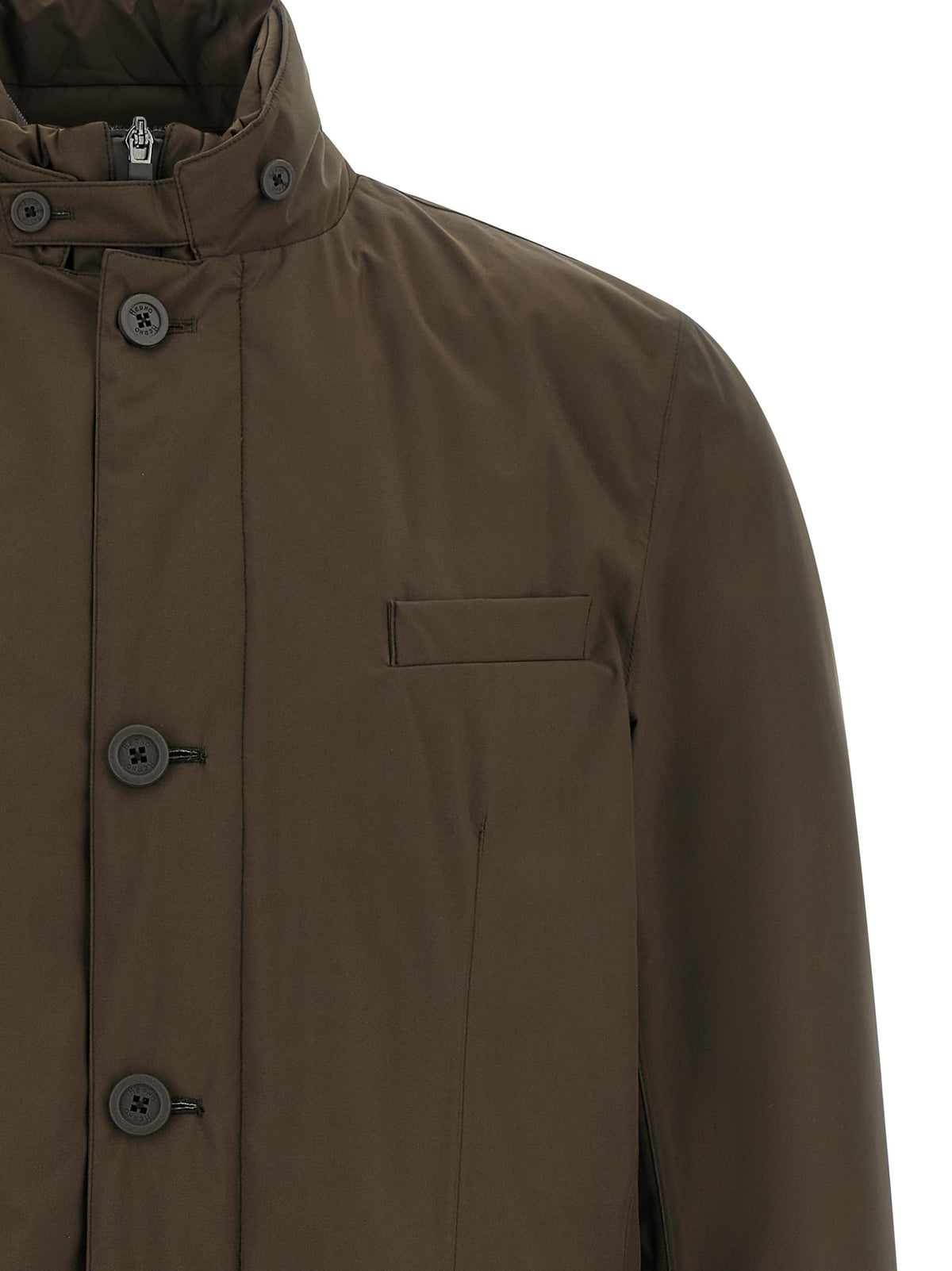 Blazer by Herno for men in polyester brown showcases a discerning silhouette, elegantly detailed with a sophisticated and premium for a truly discerning finish.