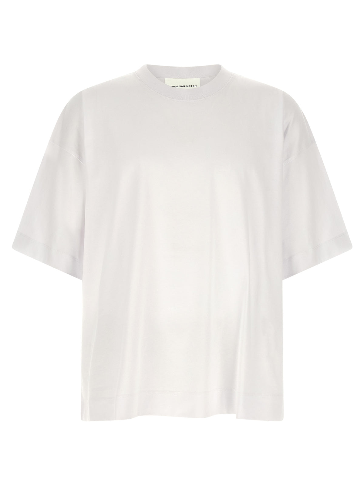 T-Shirt by Dries Van Noten for men in cotton white showcases a unassuming silhouette, artfully detailed with a refined crew neckline and unassuming for a sophisticated, contemporary look.