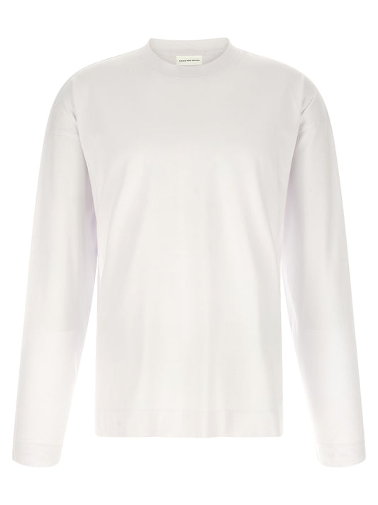 T-Shirt by Dries Van Noten for men in cotton white showcases a dramatic silhouette, elegantly detailed with a dramatic crew neckline and for a truly dramatic finish.