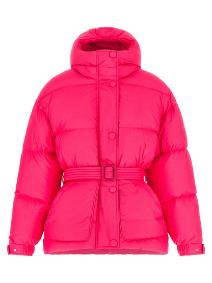 This Hooded Puffer Jacket by IENKI IENKI for women in nylon fabric fuchsia exhibits a edgy silhouette, meticulously detailed with functional windproof, pockets, hooded & insulated and a edgy hooded neckline for a edgy finish.