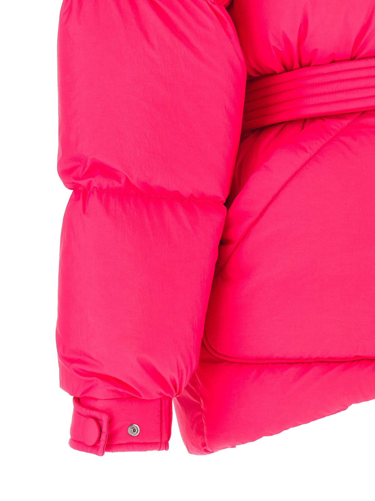 This Hooded Puffer Jacket by IENKI IENKI for women in nylon fabric fuchsia exhibits a edgy silhouette, meticulously detailed with functional windproof, pockets, hooded & insulated and a edgy hooded neckline for a edgy finish.