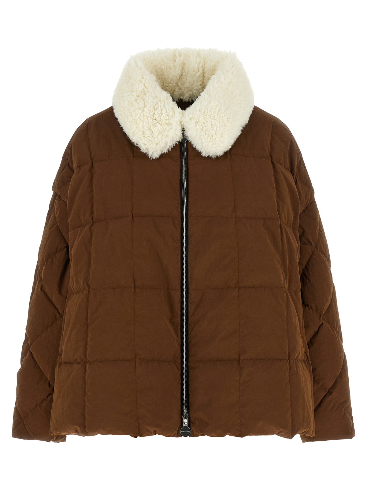 Overcoat by IENKI IENKI for women in plush cotton nylon & polyester brown features an voluminous silhouette, showcasing distinct windproof and a voluminous for a truly voluminous aesthetic.